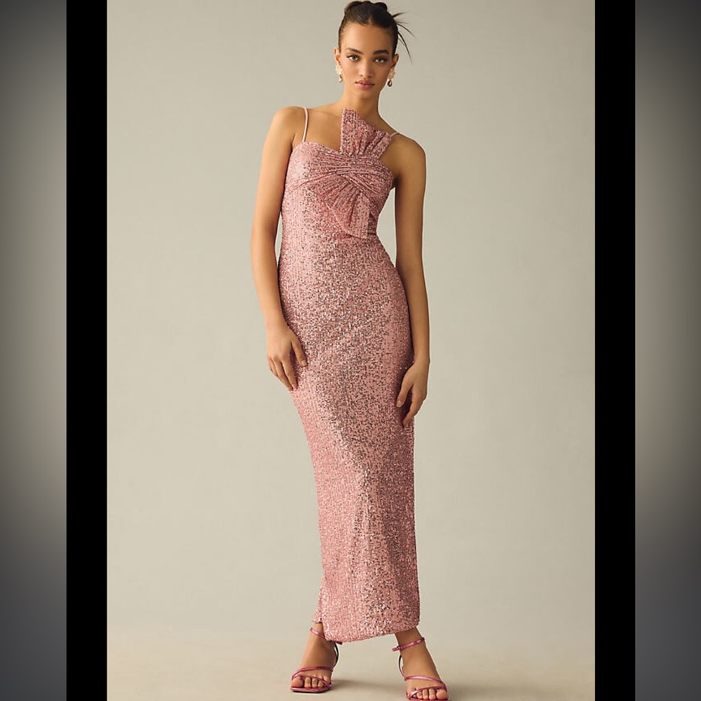 Mac‎ Duggal Sequined Bow Column Pink Gown NWT 2